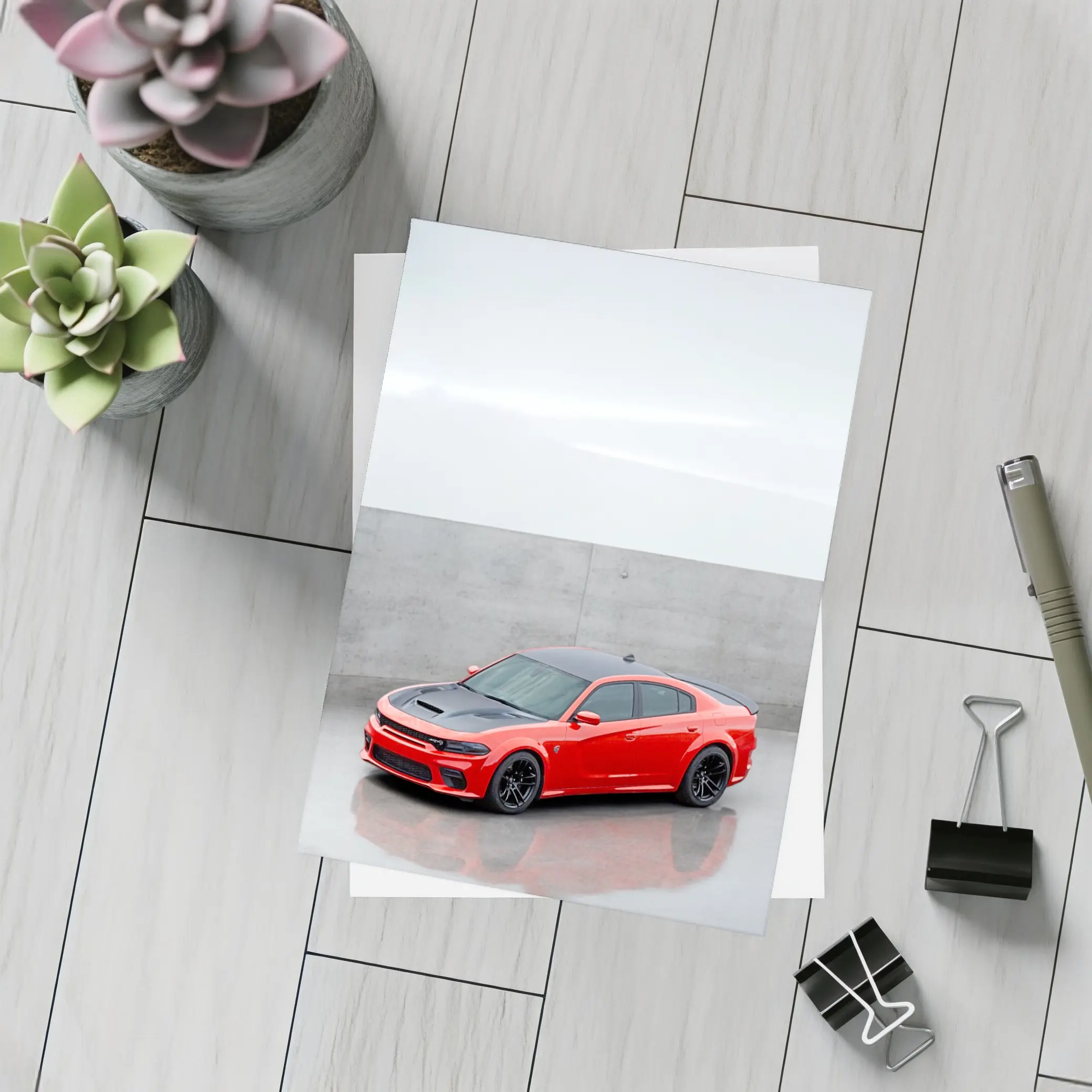 Dodge Charger Red Muscle Car Concrete Background – Postcards