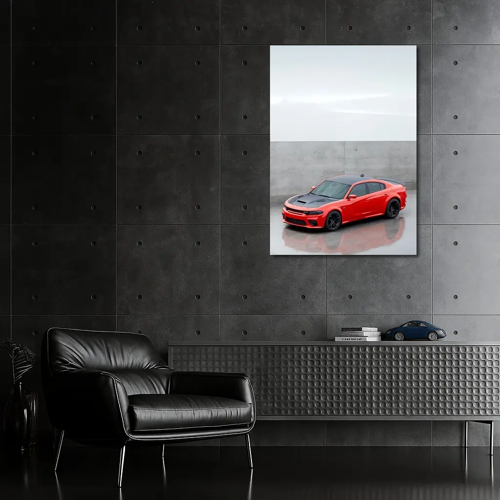 Dodge Charger Red Muscle Car Concrete Background – Wall Art