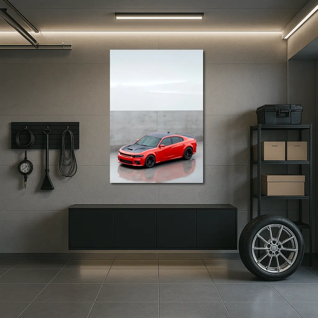 Dodge Charger Red Muscle Car Concrete Background – Wall Art