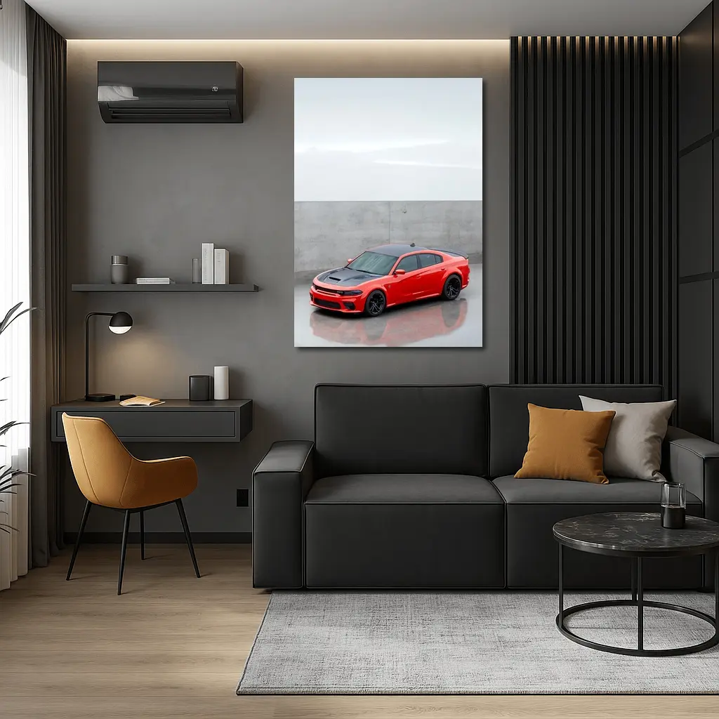 Dodge Charger Red Muscle Car Concrete Background – Wall Art