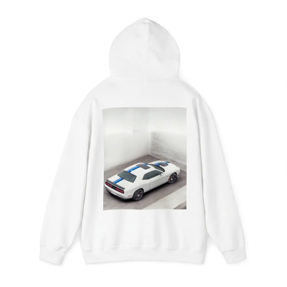 Dodge Challenger White Blue Stripes Garage – Hoodies