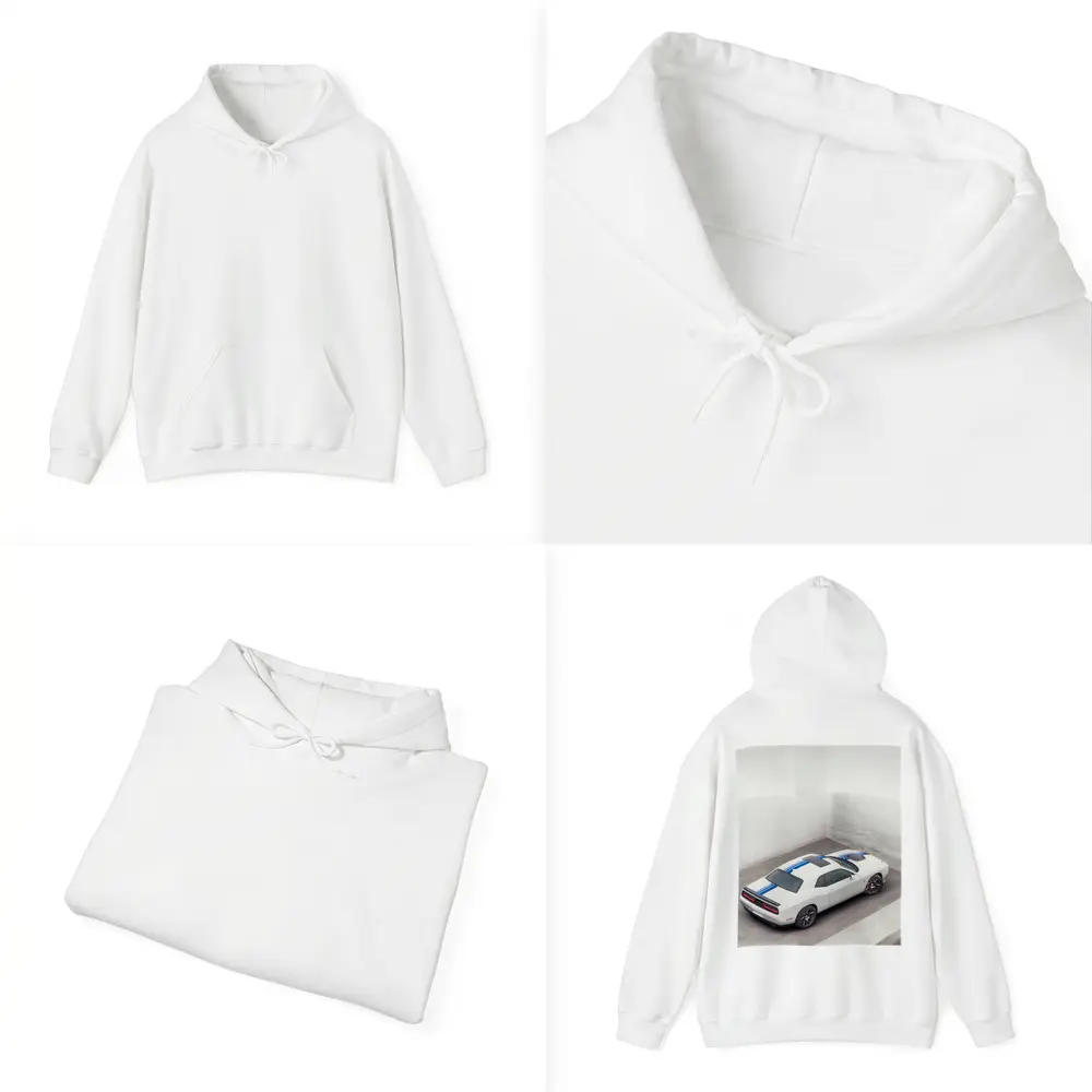 Dodge Challenger White Blue Stripes Garage – Hoodies