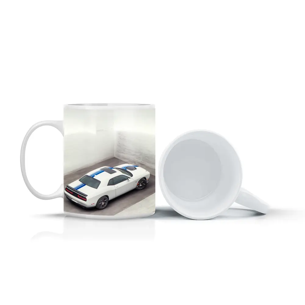 Dodge Challenger White Blue Stripes Garage – Mugs