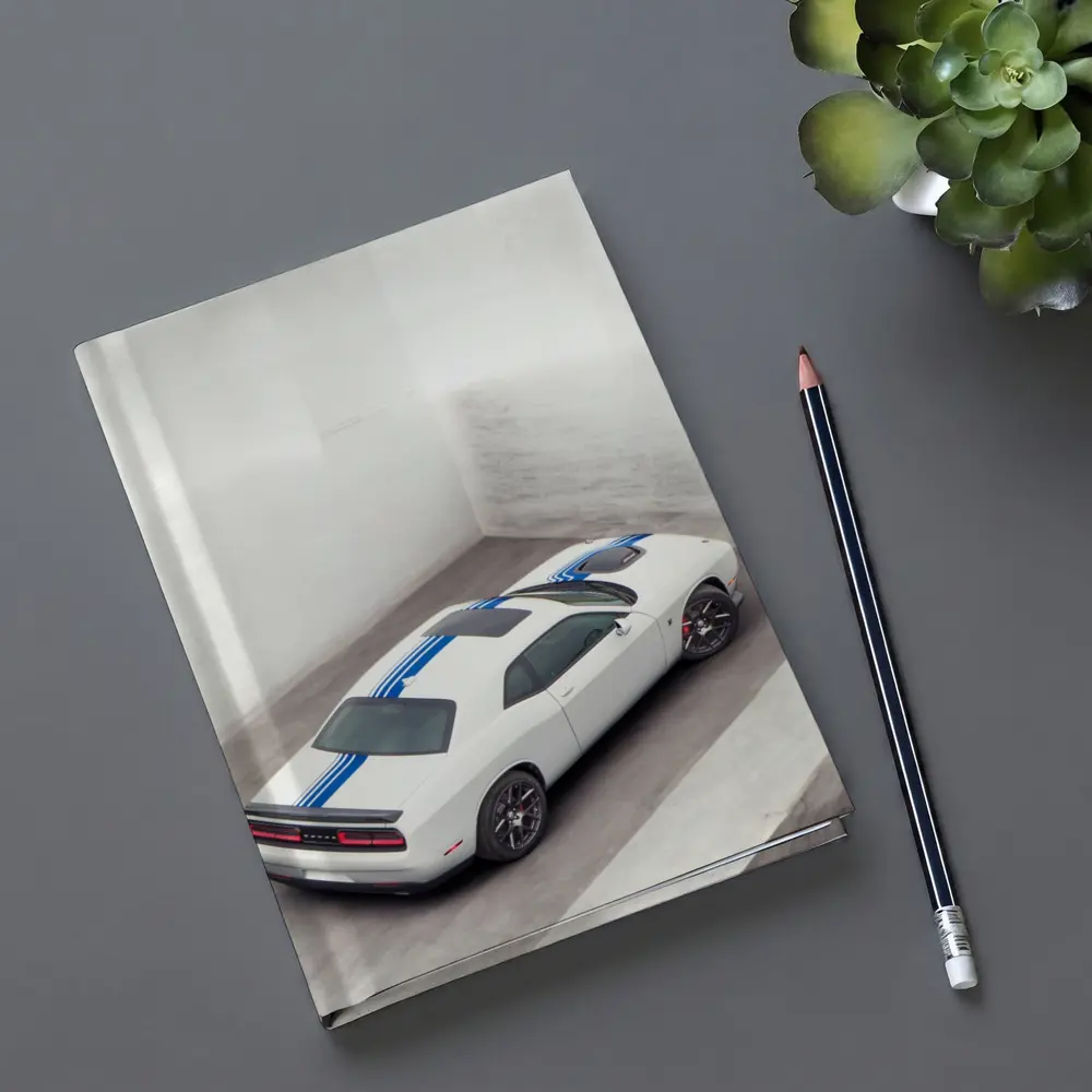 Dodge Challenger White Blue Stripes Garage – Notebooks