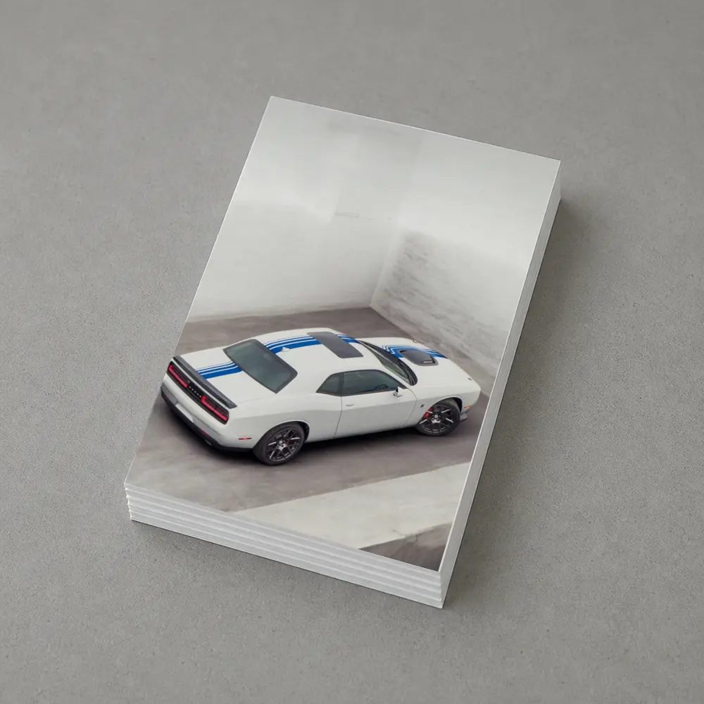 Dodge Challenger White Blue Stripes Garage – Postcards