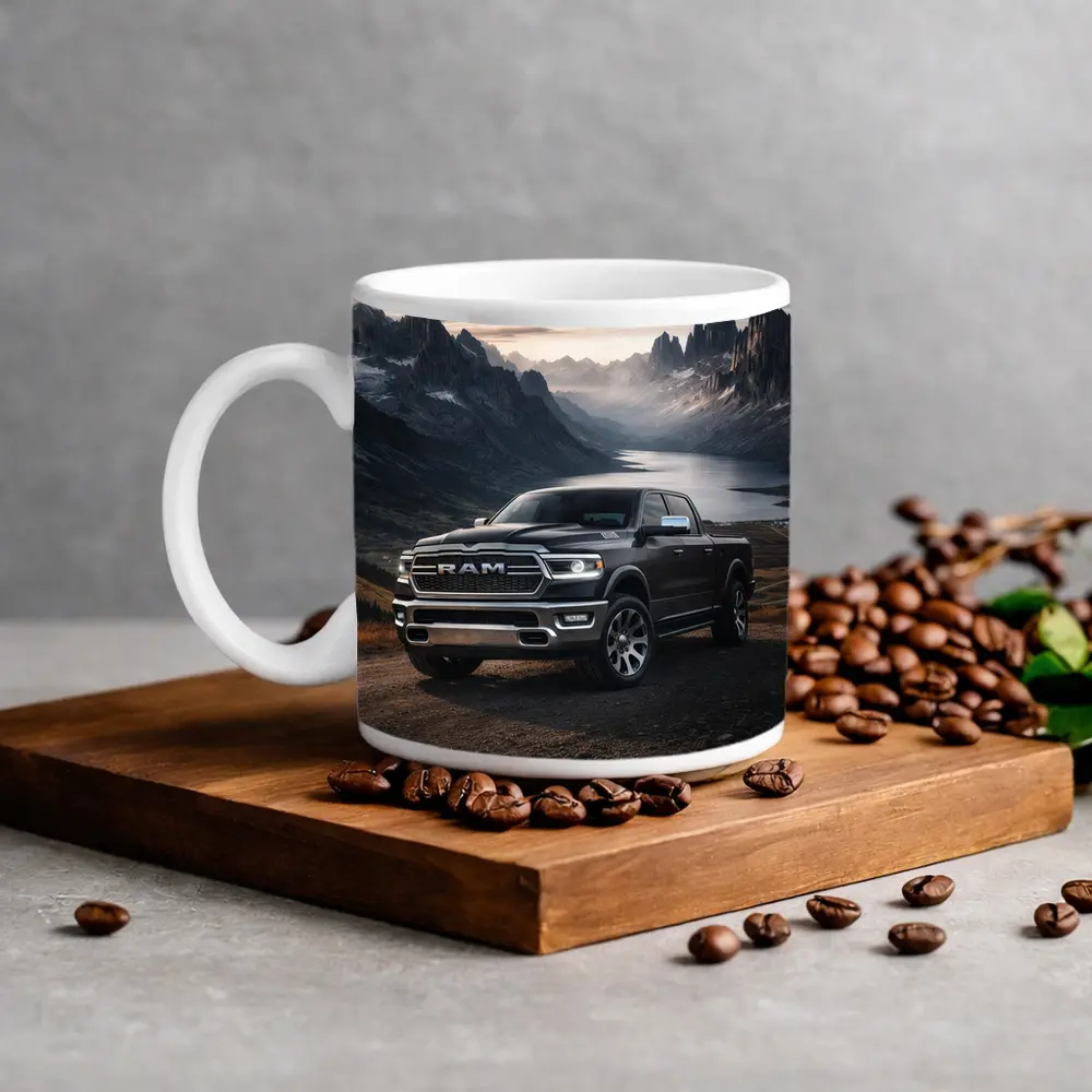 Dodge RAM Truck Mountain Lake Backdrop – Mugs