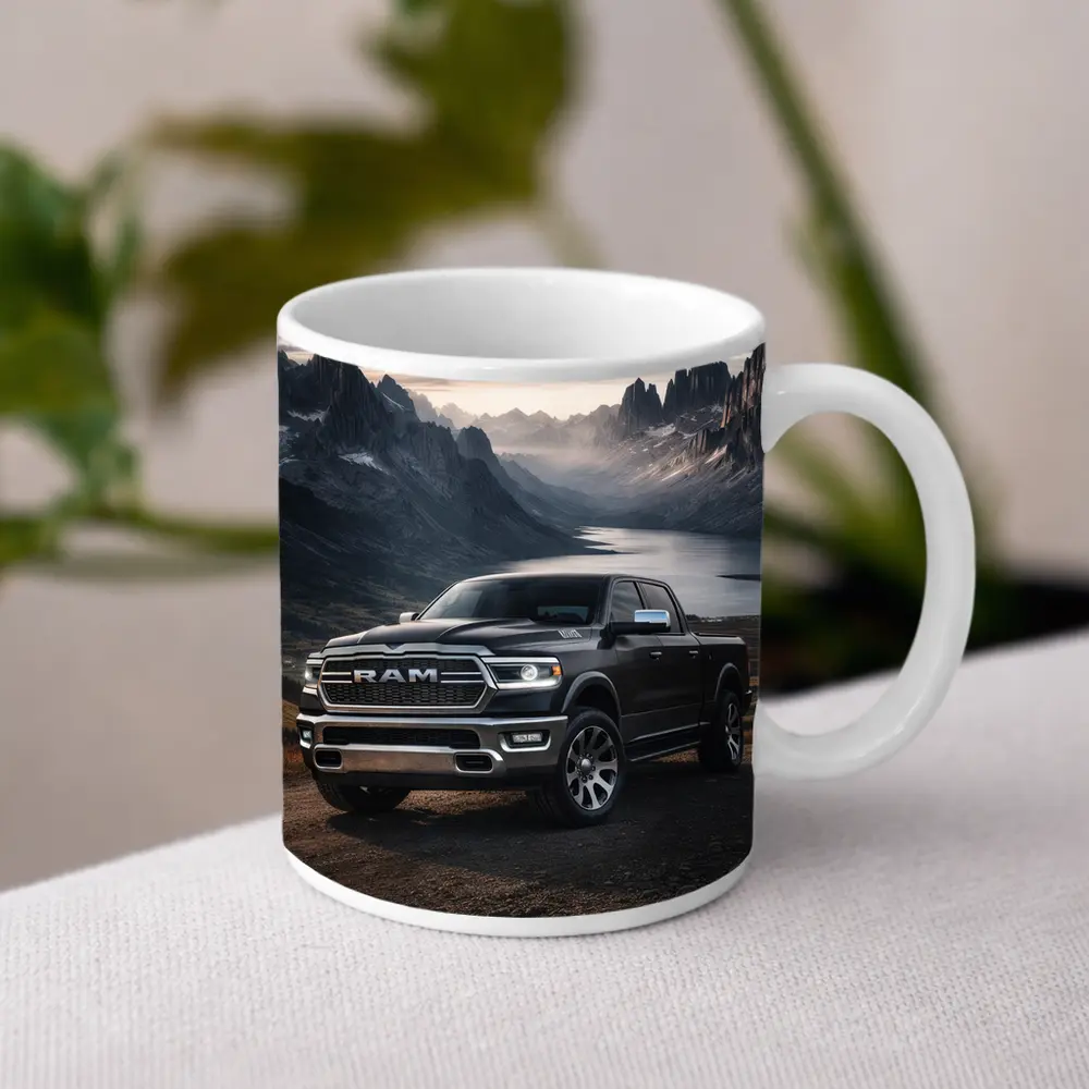 Dodge RAM Truck Mountain Lake Backdrop – Mugs