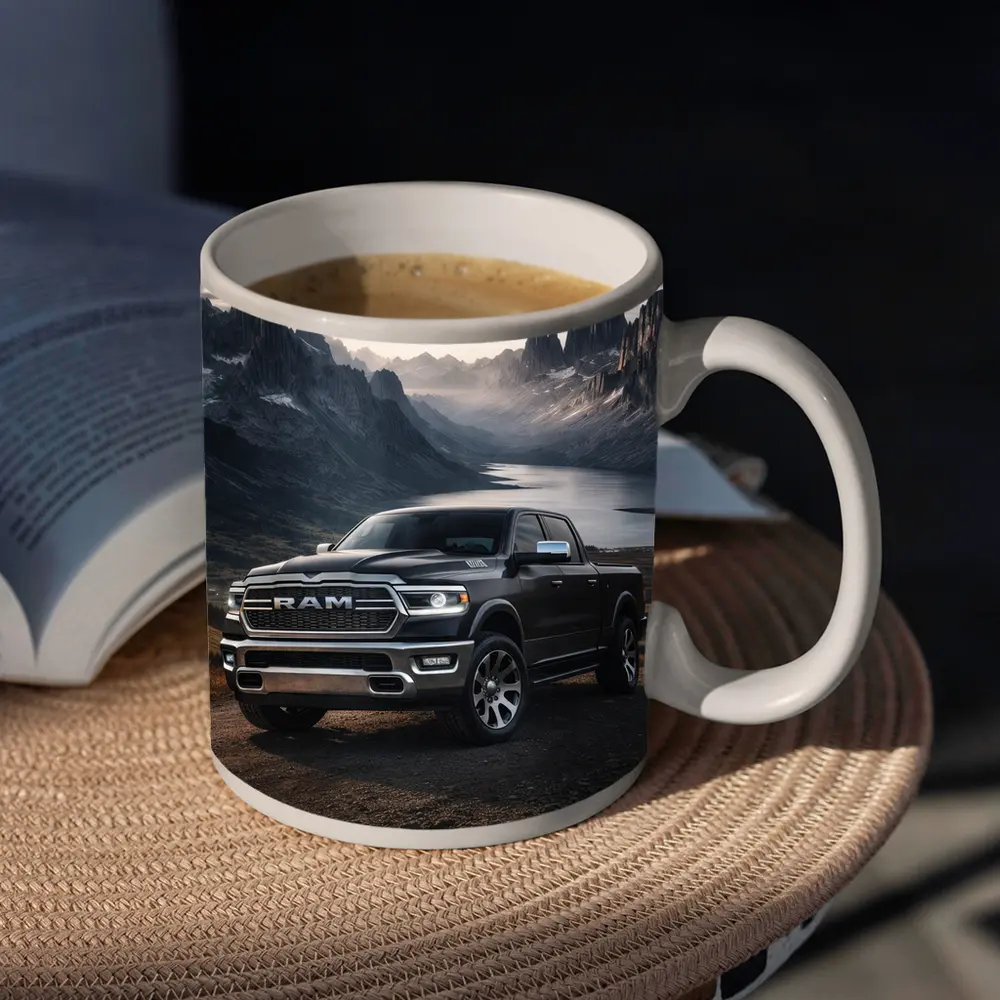 Dodge RAM Truck Mountain Lake Backdrop – Mugs