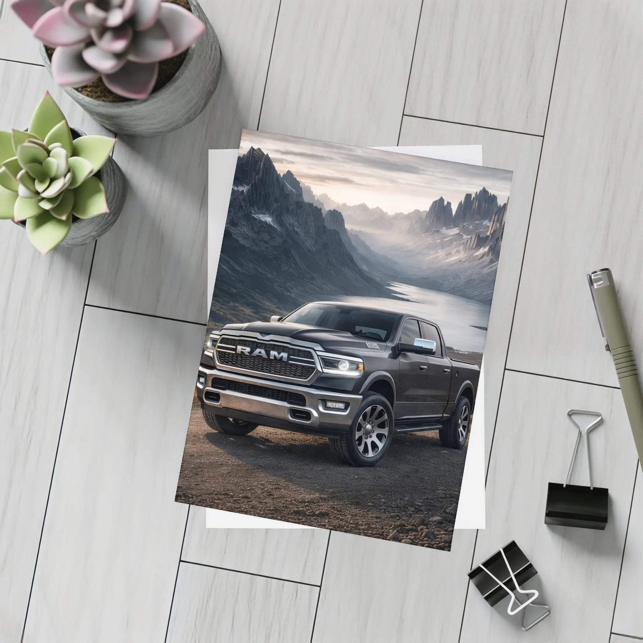 Dodge RAM Truck Mountain Lake Backdrop – Postcards