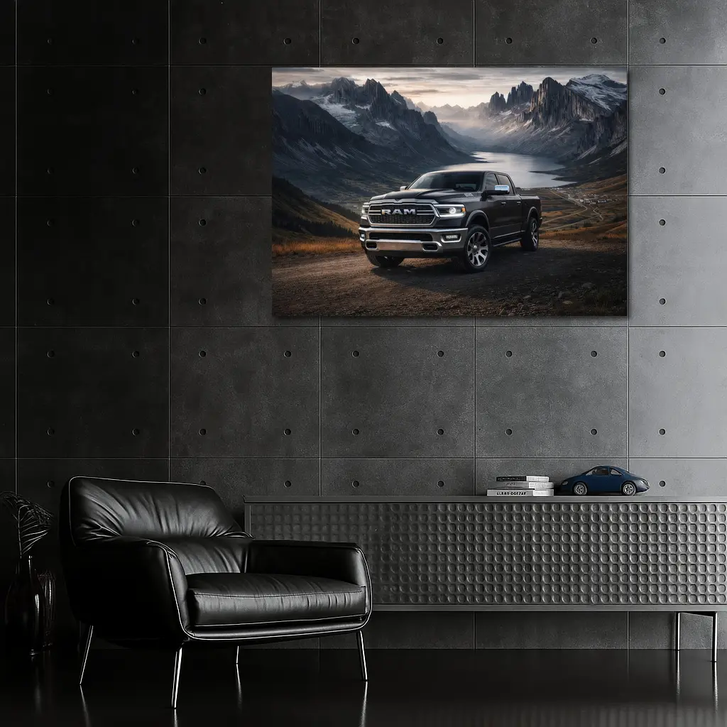 Dodge RAM Truck Mountain Lake Backdrop – Wall Art