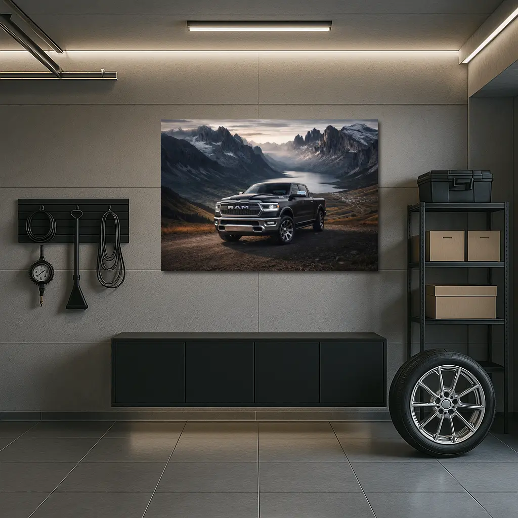 Dodge RAM Truck Mountain Lake Backdrop – Wall Art