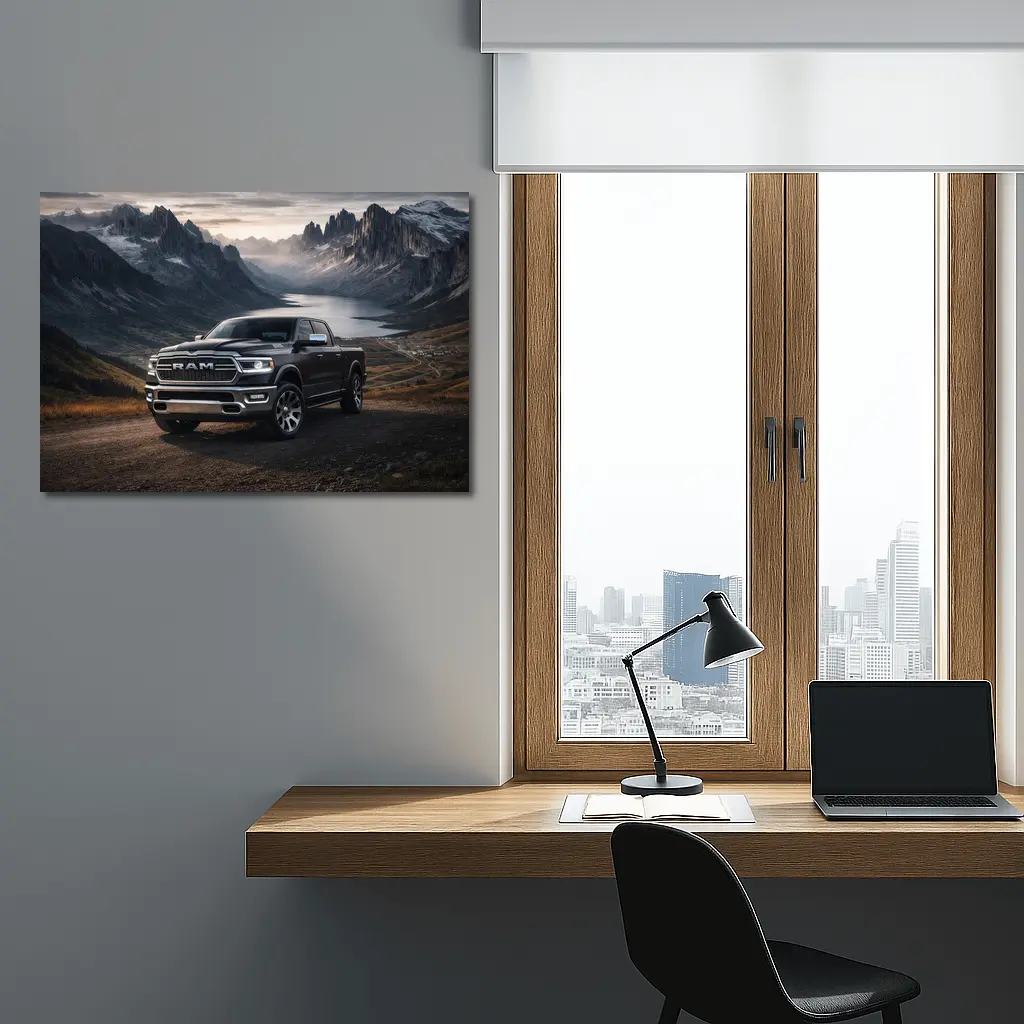Dodge RAM Truck Mountain Lake Backdrop – Wall Art