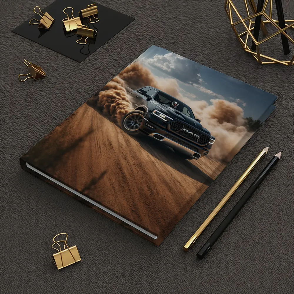 Ram Truck Drifting on Dusty Dirt Road – Notebooks