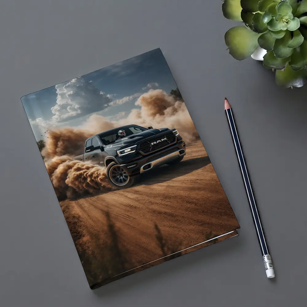 Ram Truck Drifting on Dusty Dirt Road – Notebooks