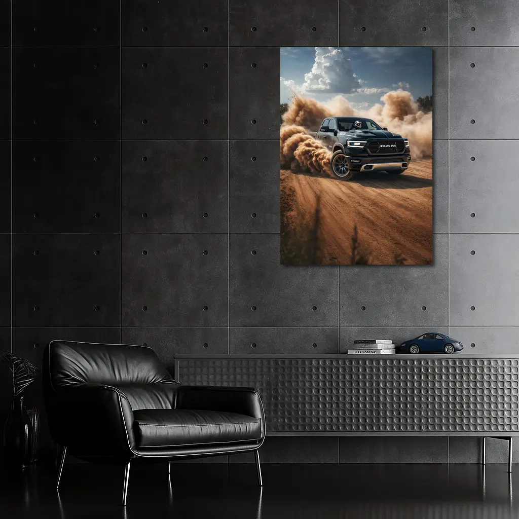 Ram Truck Drifting on Dusty Dirt Road – Wall Art