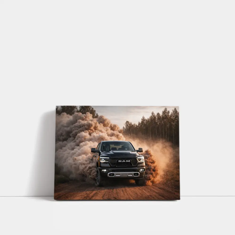 RAM Truck Drifting On Dusty Dirt Road – Wall Art