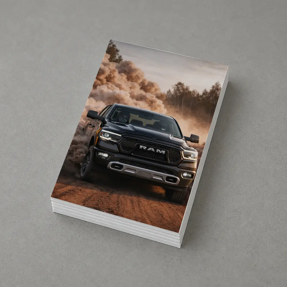 RAM Truck Drifting On Dusty Dirt Road – Postcards
