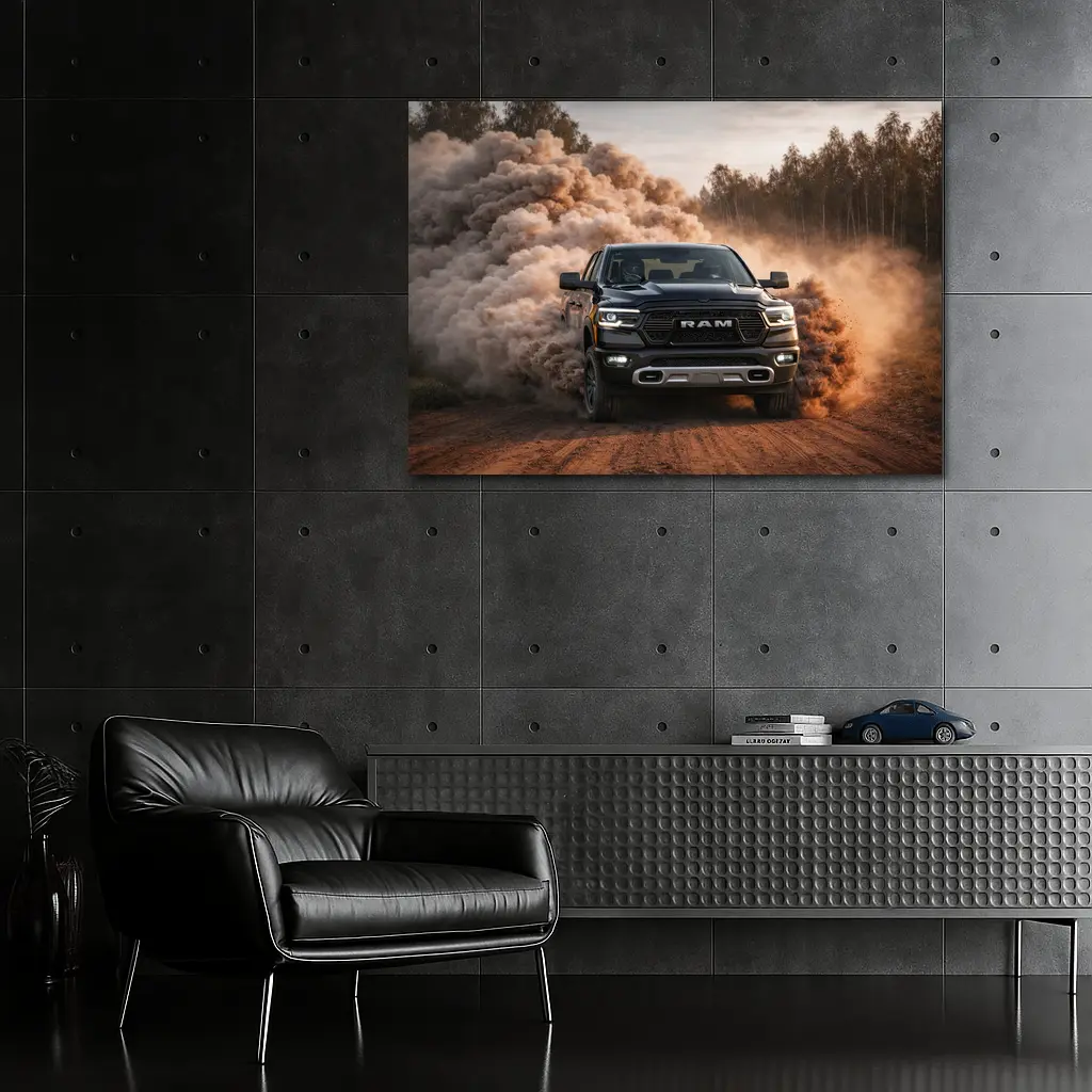RAM Truck Drifting On Dusty Dirt Road – Wall Art