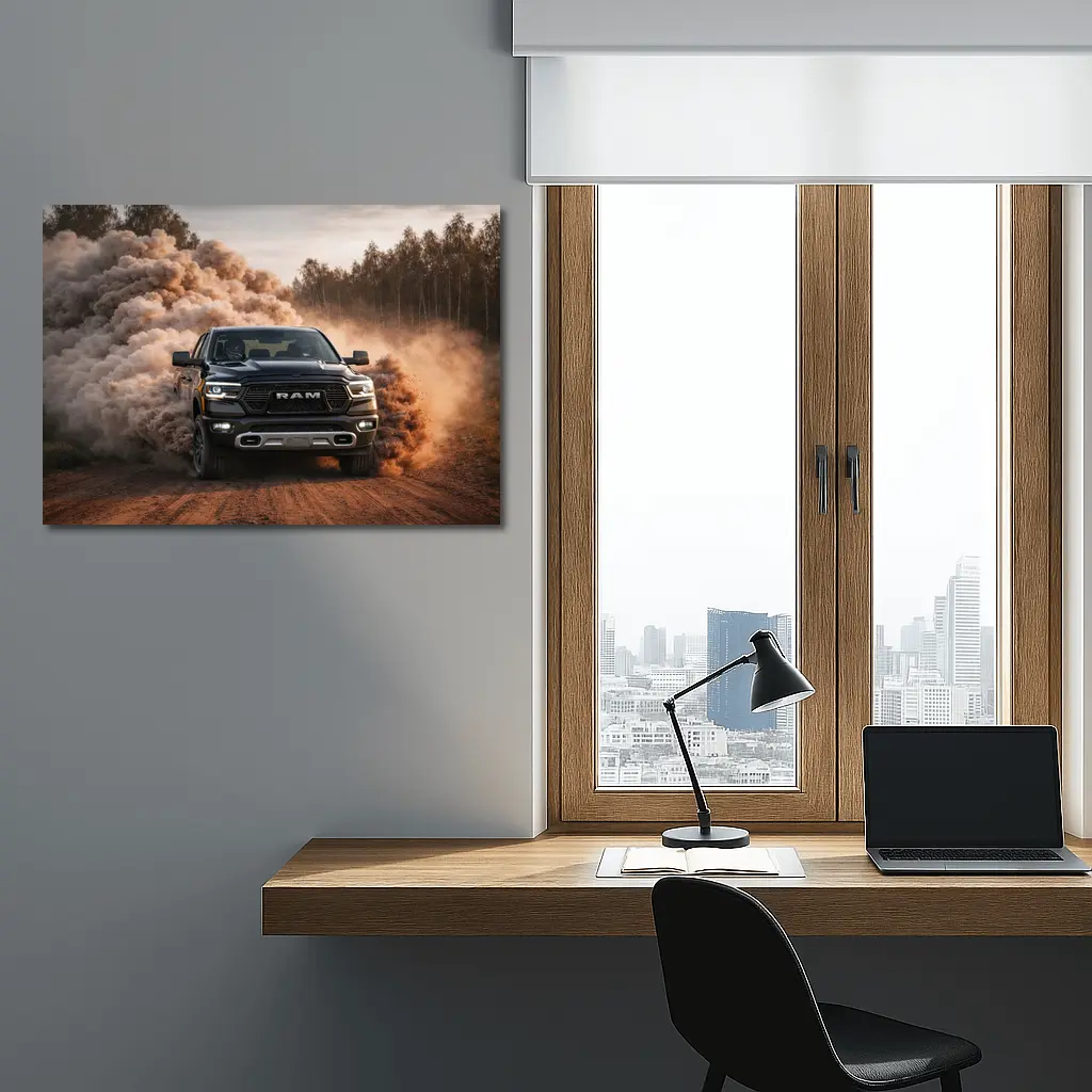 RAM Truck Drifting On Dusty Dirt Road – Wall Art