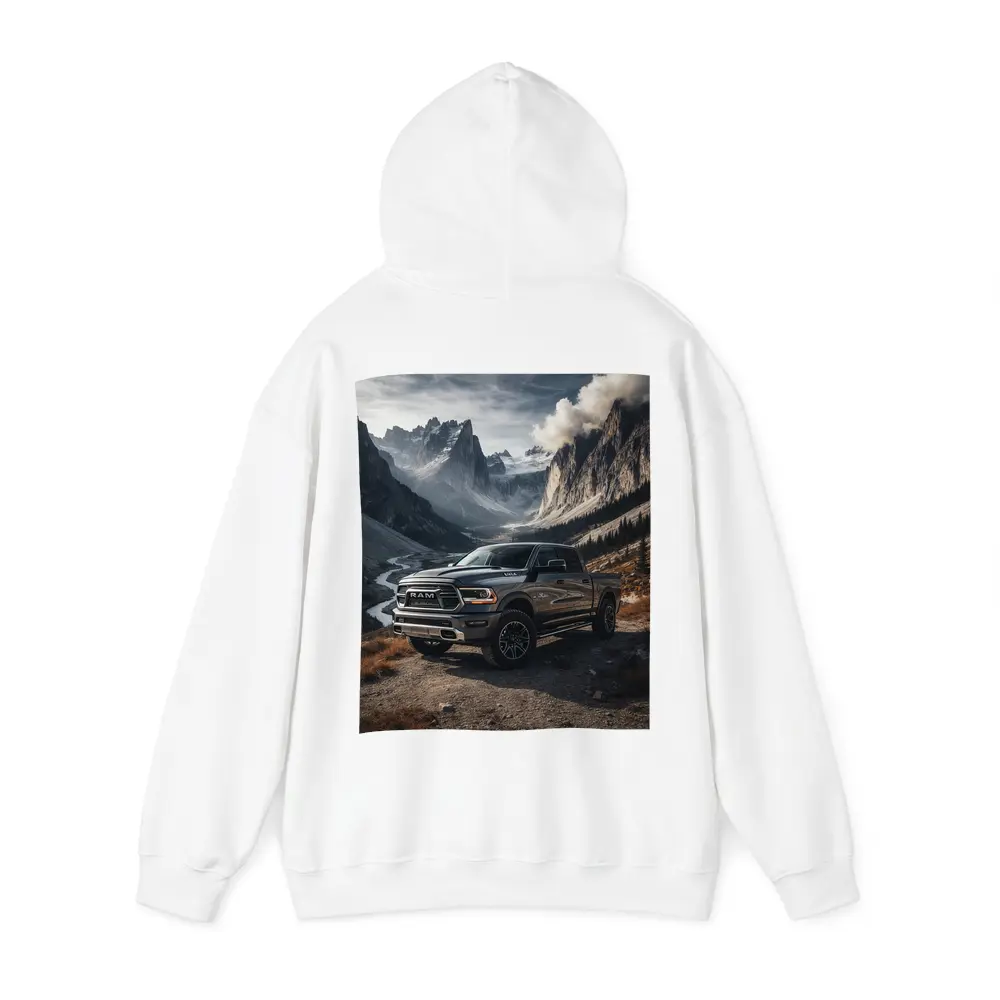 Ram Truck Parked in Mountain Valley – Hoodies