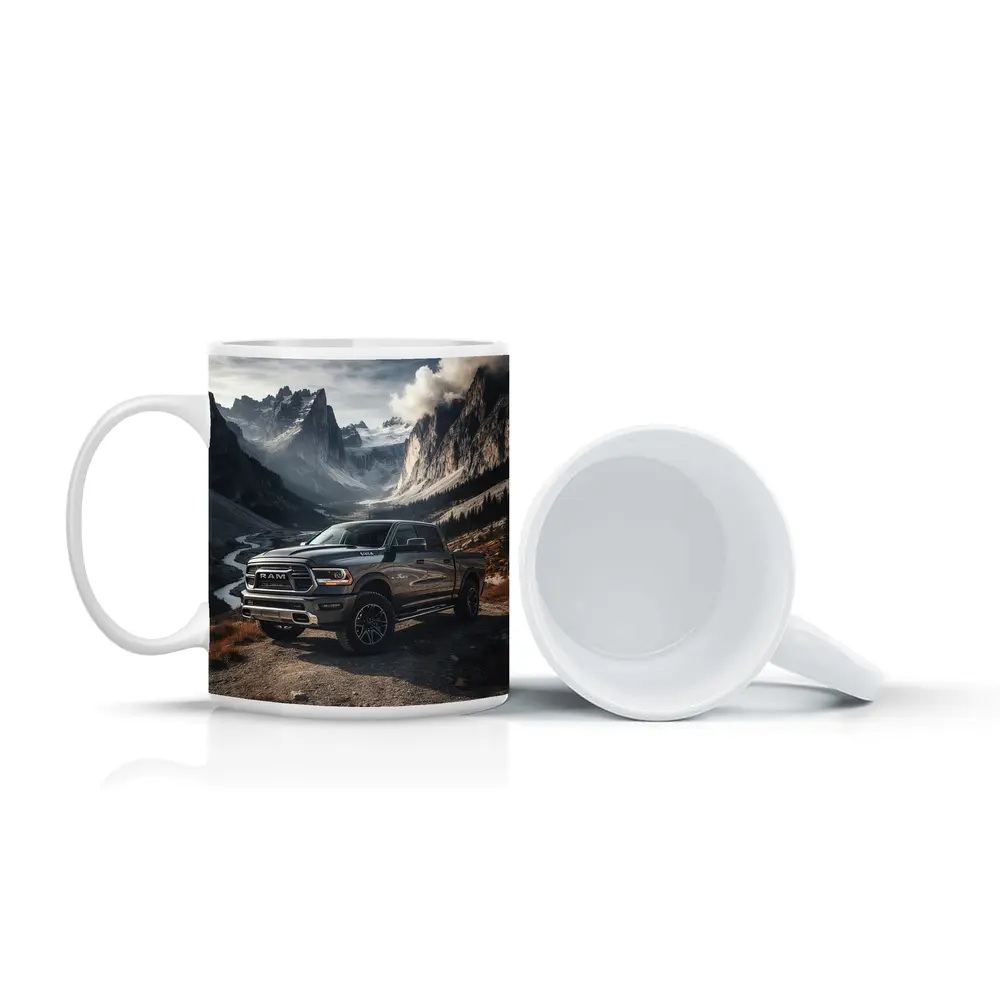Ram Truck Parked in Mountain Valley – Mugs