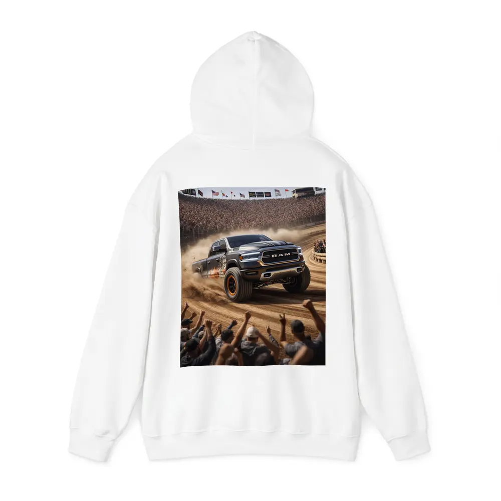 Ram Truck Tearing Through Dirt Race Arena – Hoodies