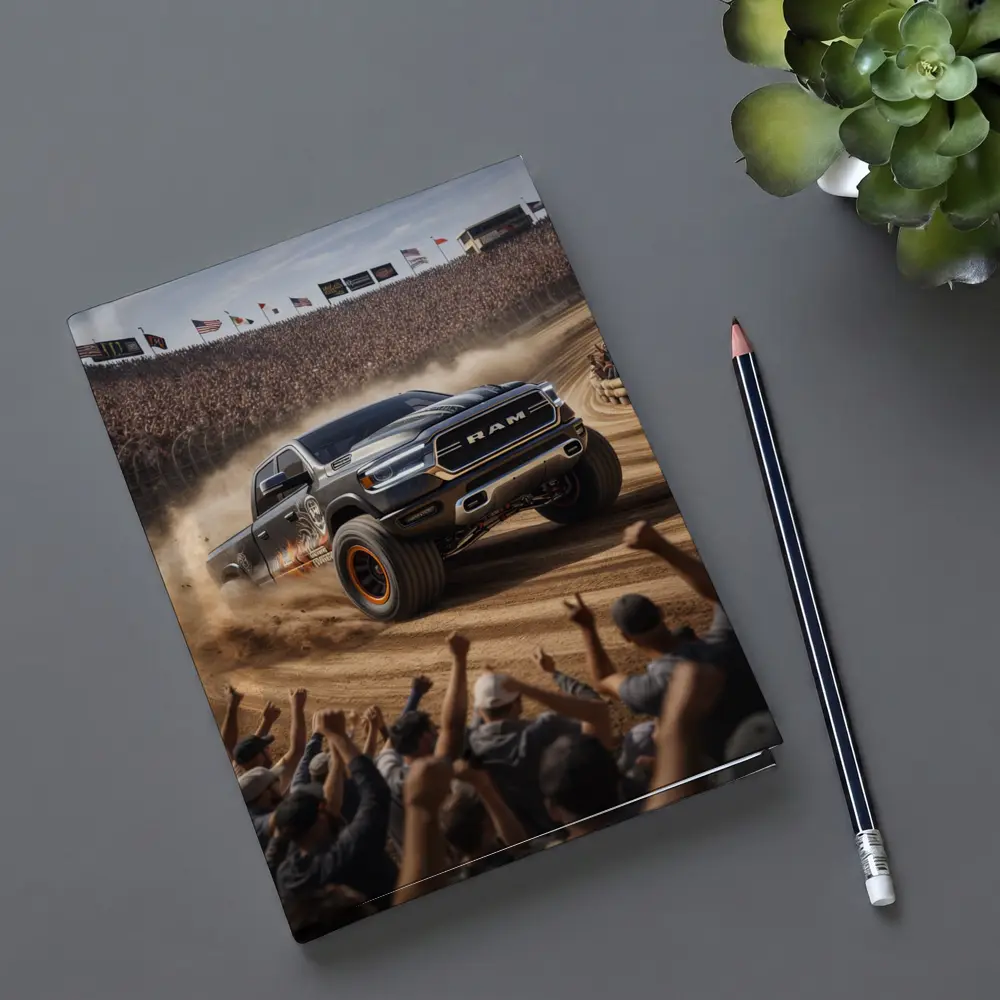 Ram Truck Tearing Through Dirt Race Arena – Notebooks