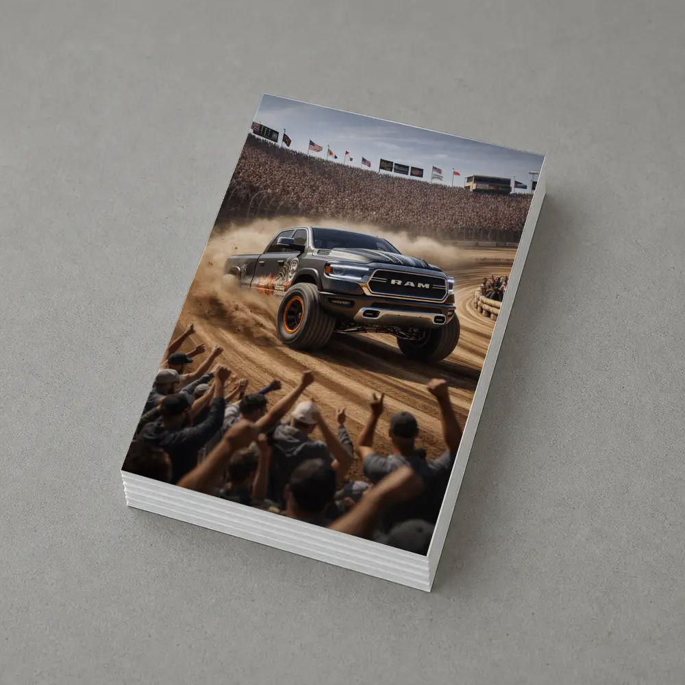 Ram Truck Tearing Through Dirt Race Arena – Postcards