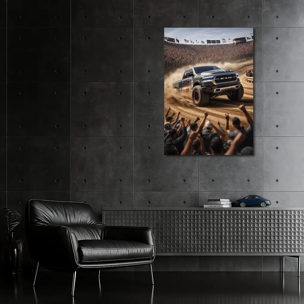 Ram Truck Tearing Through Dirt Race Arena – Wall Art