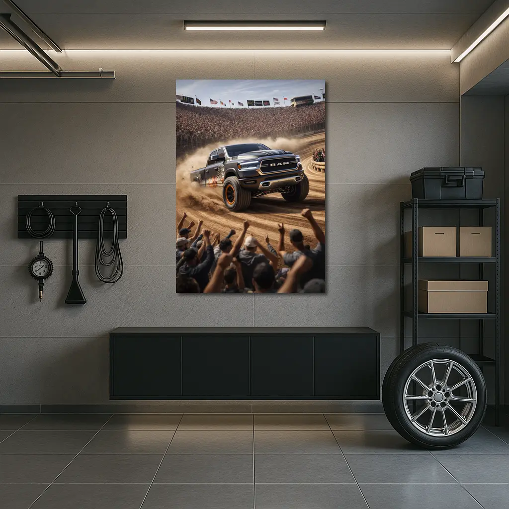 Ram Truck Tearing Through Dirt Race Arena – Wall Art
