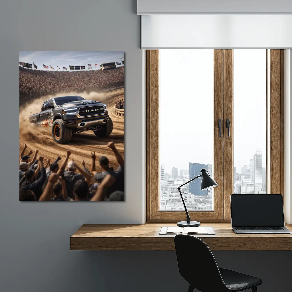 Ram Truck Tearing Through Dirt Race Arena – Wall Art