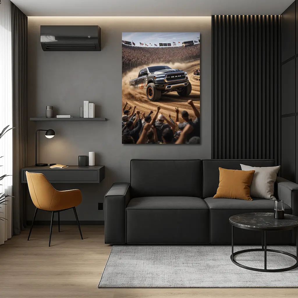 Ram Truck Tearing Through Dirt Race Arena – Wall Art
