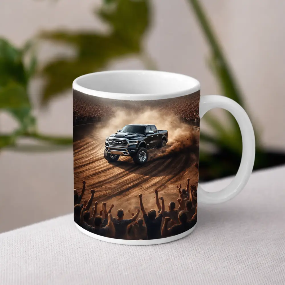 Ram Truck Drifting Dirt Track Crowd – Mugs