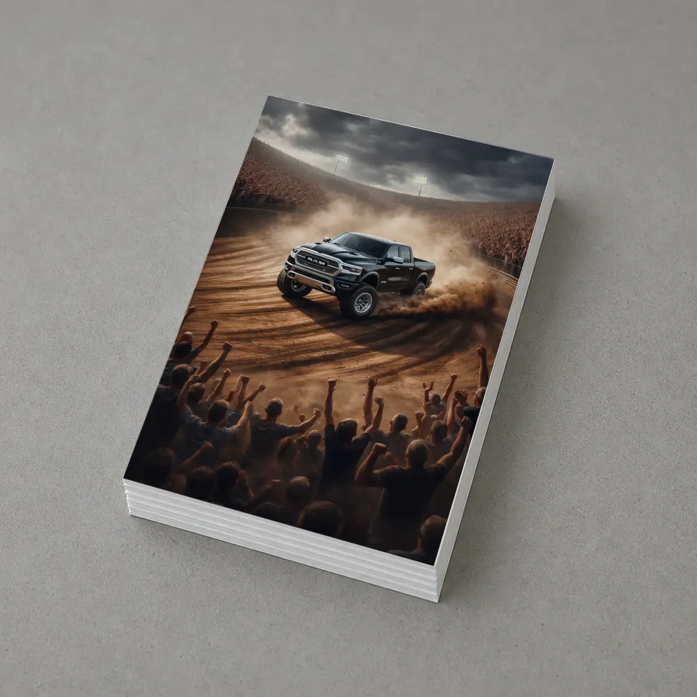 Ram Truck Drifting Dirt Track Crowd – Postcards
