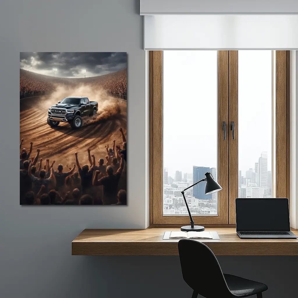 Ram Truck Drifting Dirt Track Crowd – Wall Art
