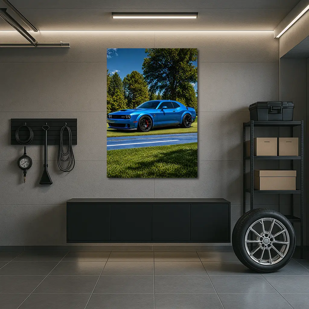 Dodge Challenger SRT Hellcat Blue Sunny Day – Wall Art