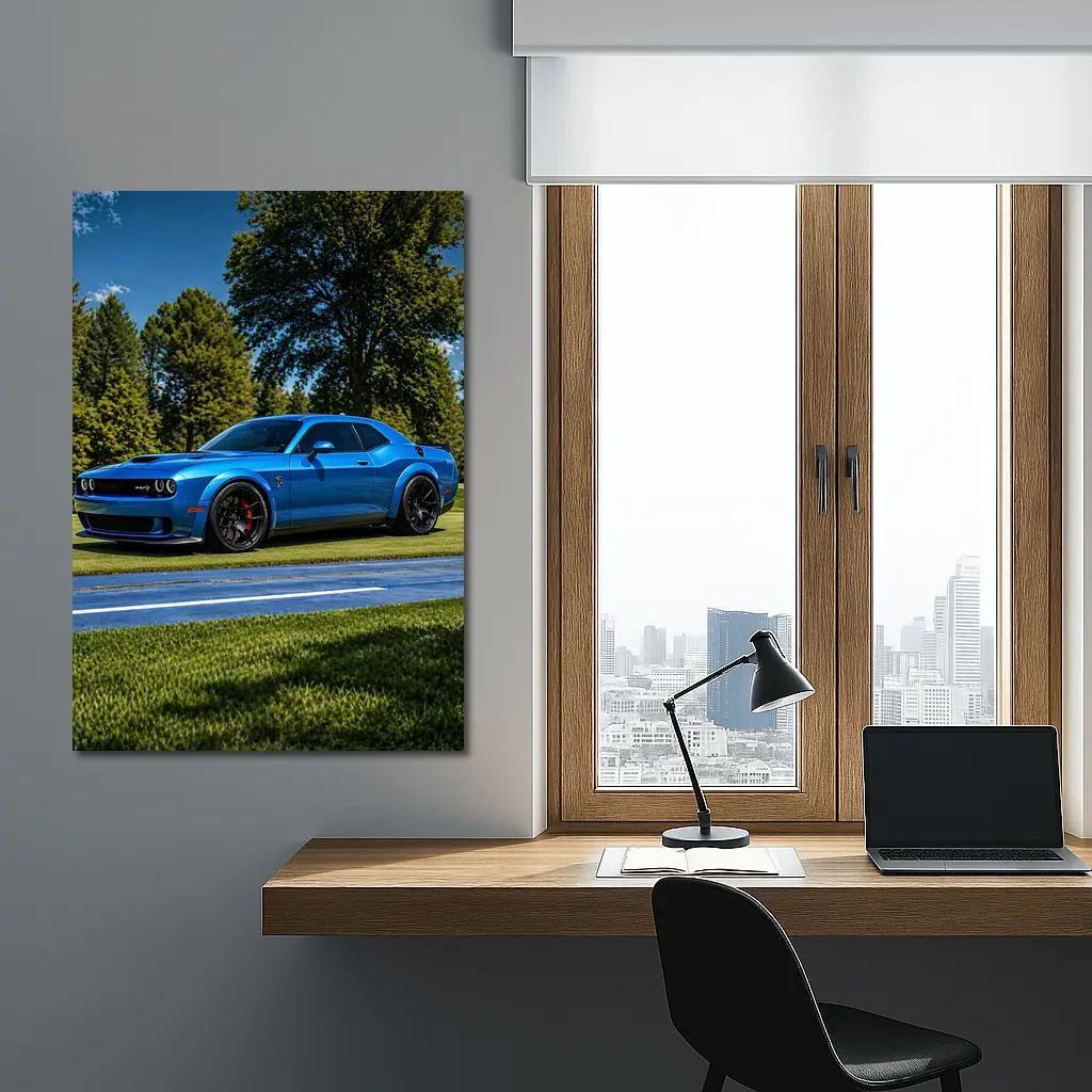 Dodge Challenger SRT Hellcat Blue Sunny Day – Wall Art