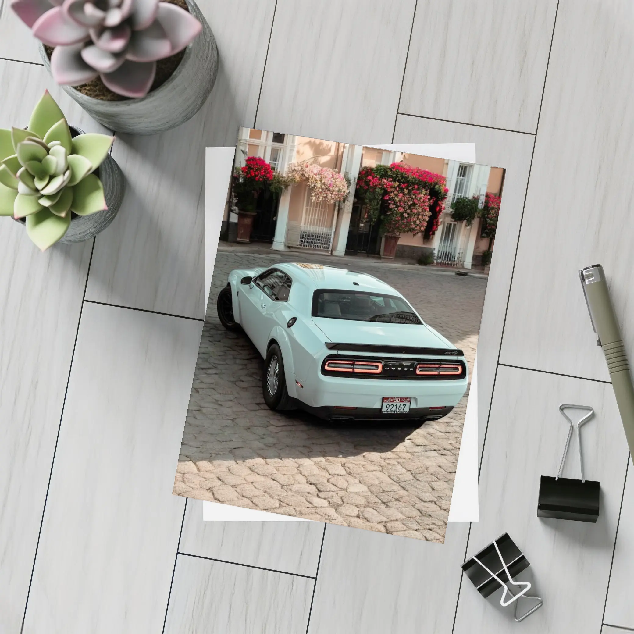Dodge Challenger SRT Cobblestone Old Town Street – Postcards