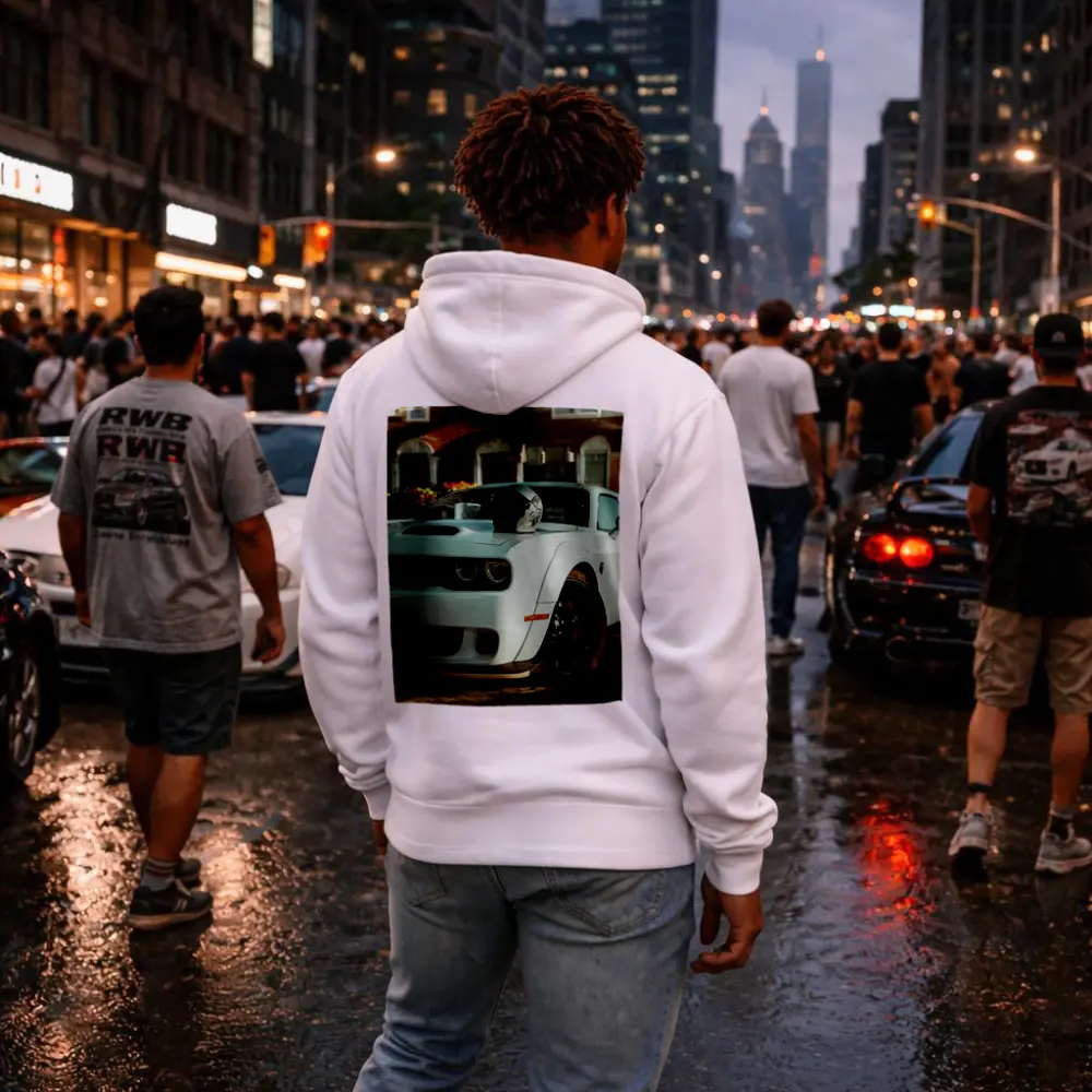 Dodge Challenger SRT White Old Town Street – Hoodies