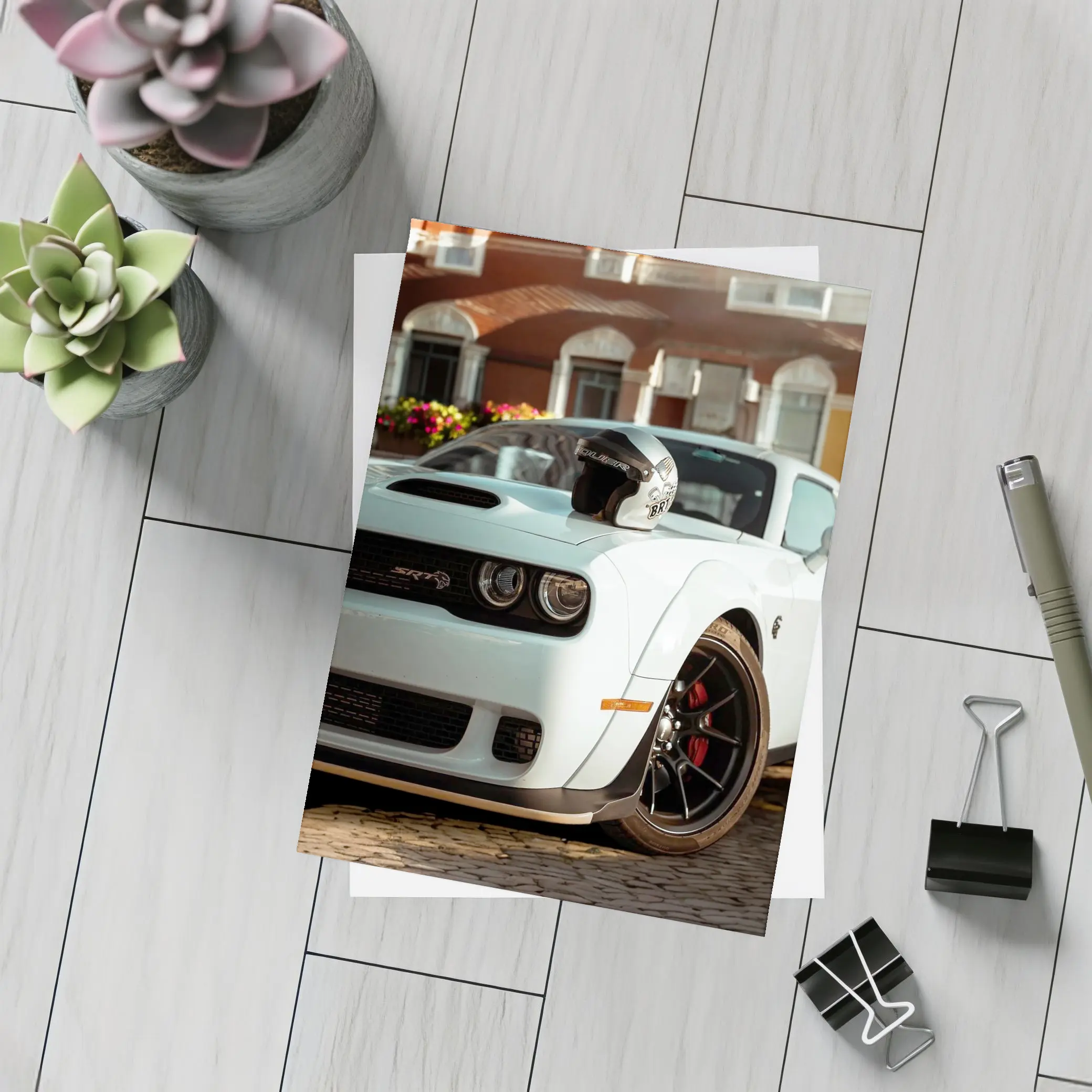 Dodge Challenger SRT White Old Town Street – Postcards