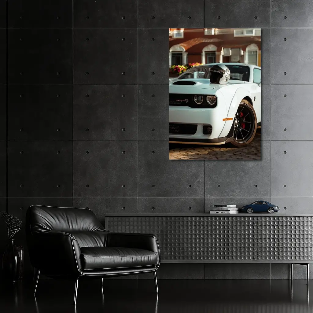 Dodge Challenger SRT White Old Town Street – Wall Art