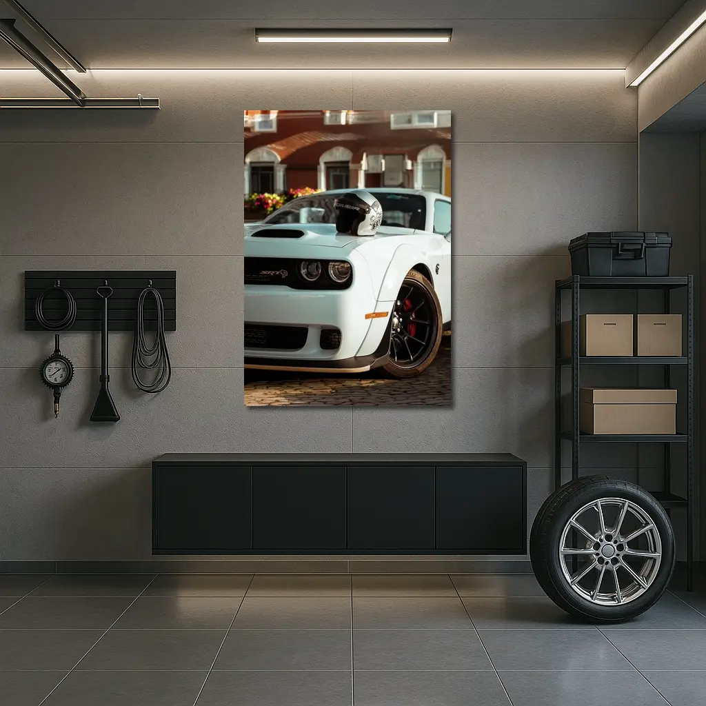 Dodge Challenger SRT White Old Town Street – Wall Art