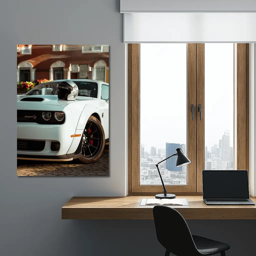 Dodge Challenger SRT White Old Town Street – Wall Art