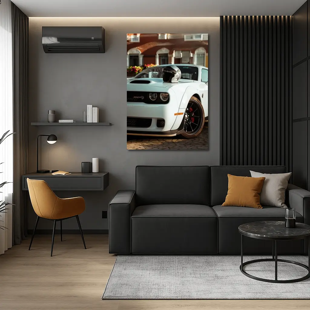 Dodge Challenger SRT White Old Town Street – Wall Art