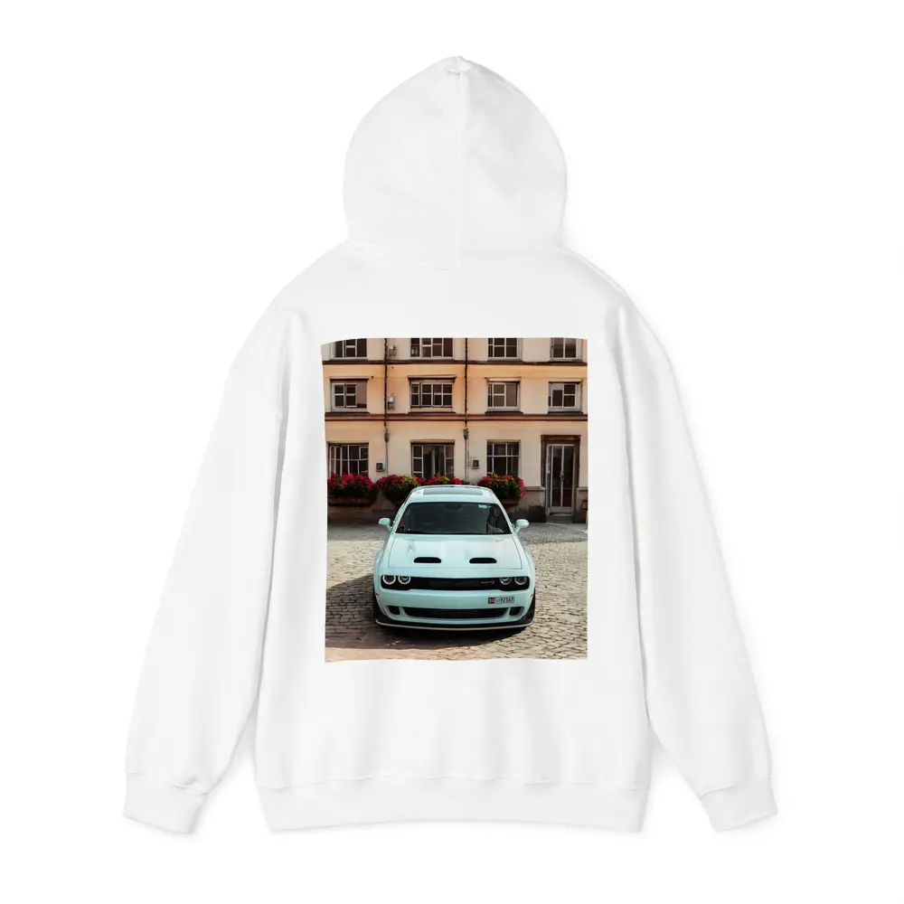 Dodge Challenger SRT Parked Old Town Courtyard – Hoodies