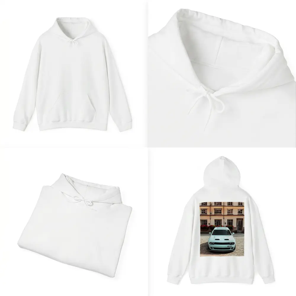 Dodge Challenger SRT Parked Old Town Courtyard – Hoodies