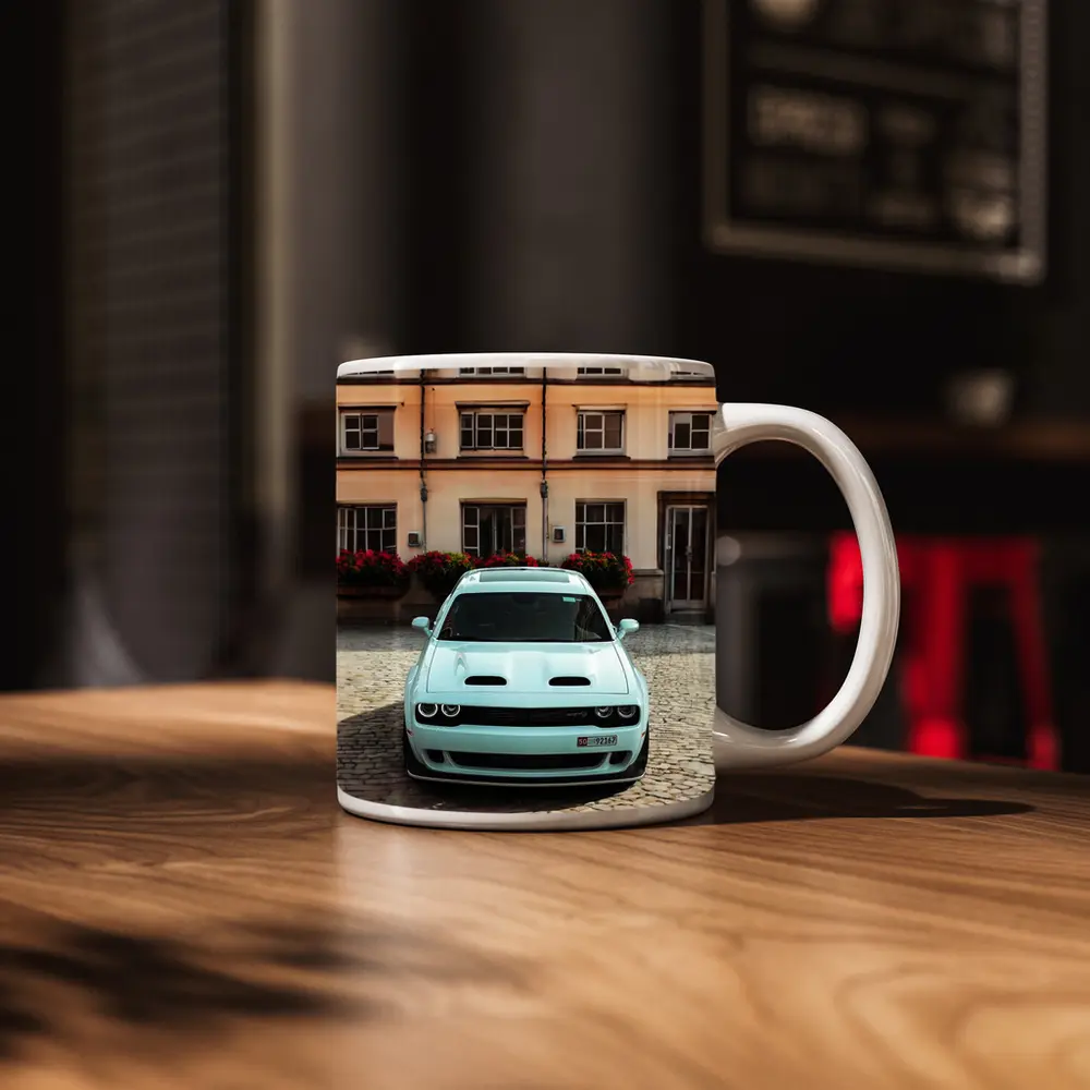Dodge Challenger SRT Parked Old Town Courtyard – Mugs
