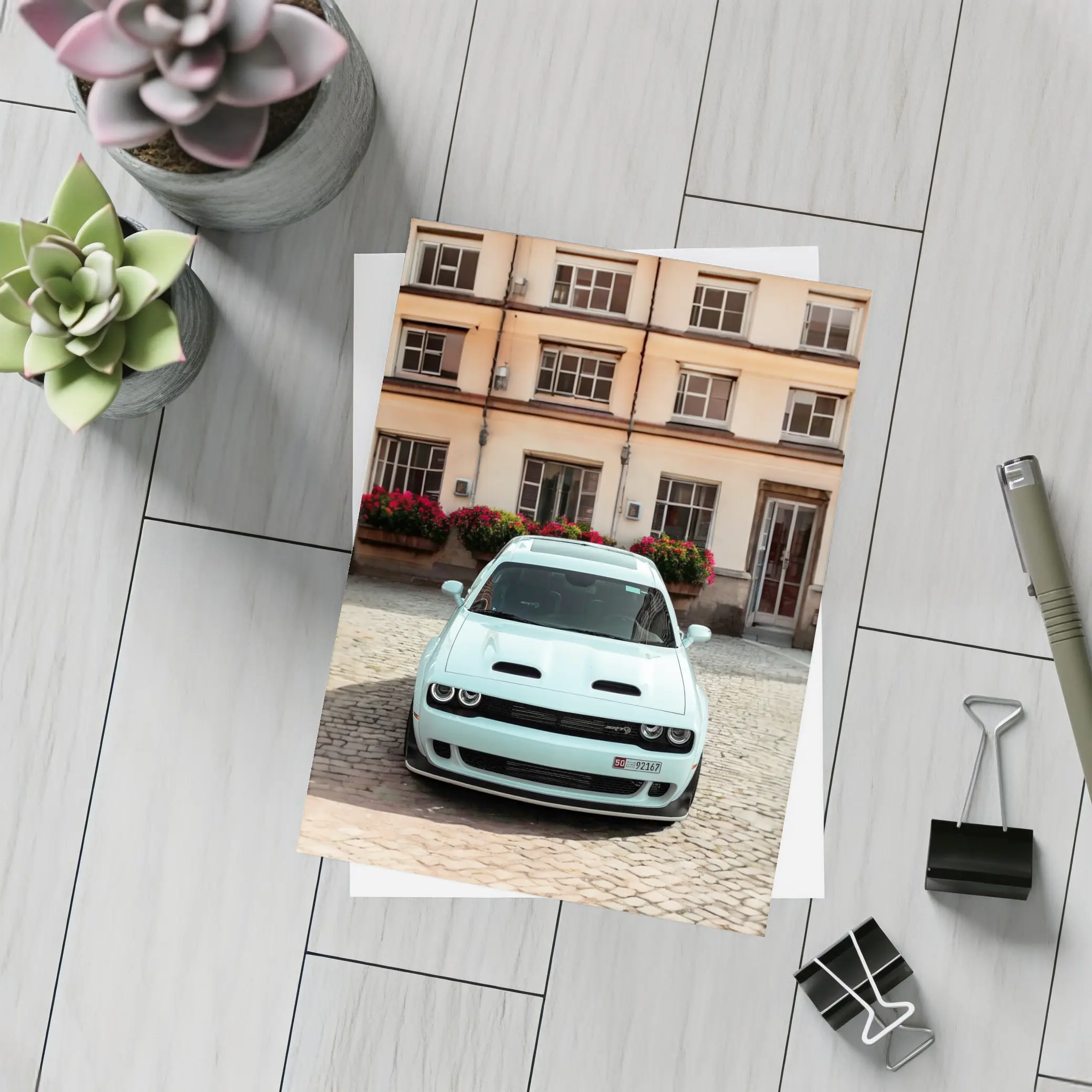 Dodge Challenger SRT Parked Old Town Courtyard – Postcards