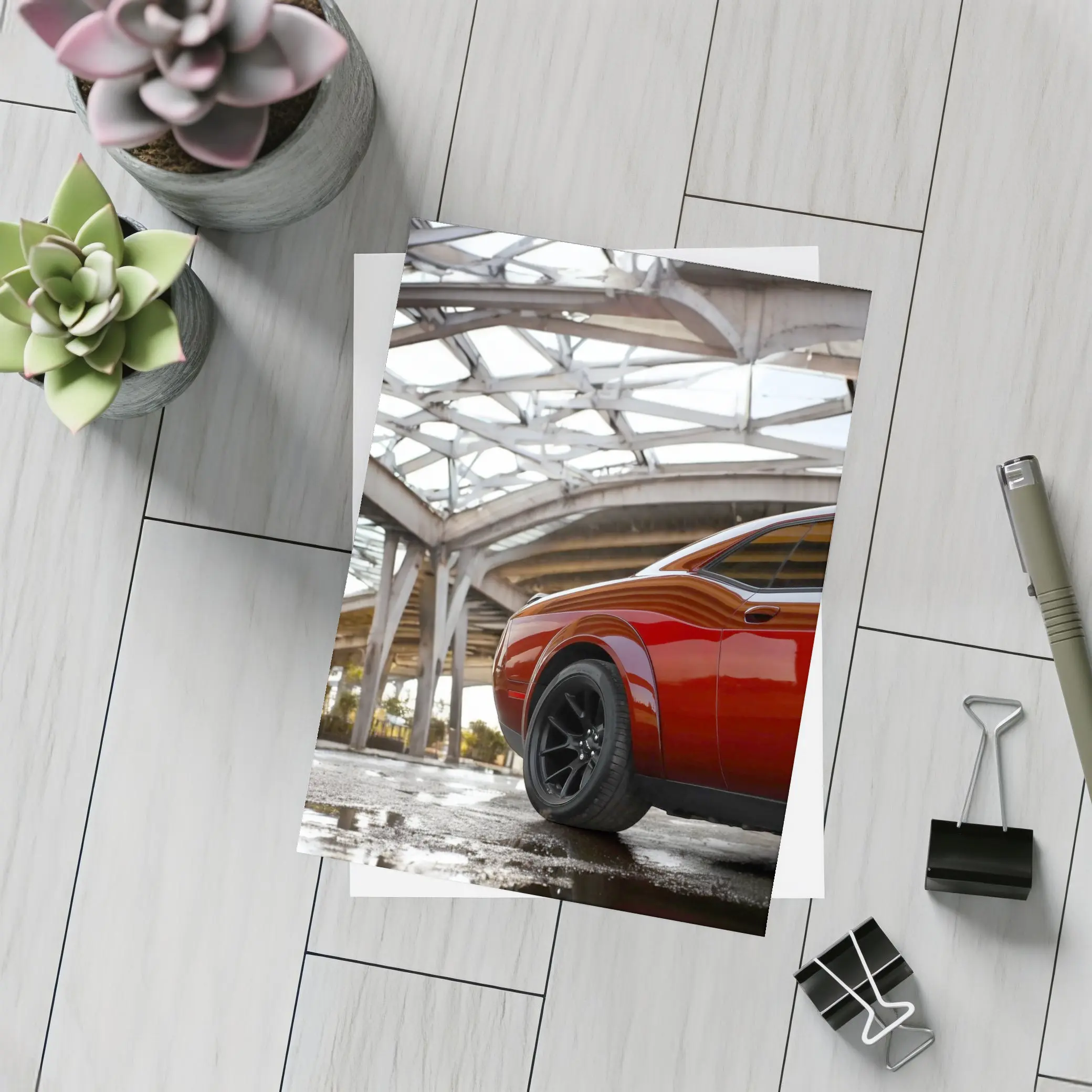 Dodge Challenger SRT Red Under Structural Bridge – Postcards