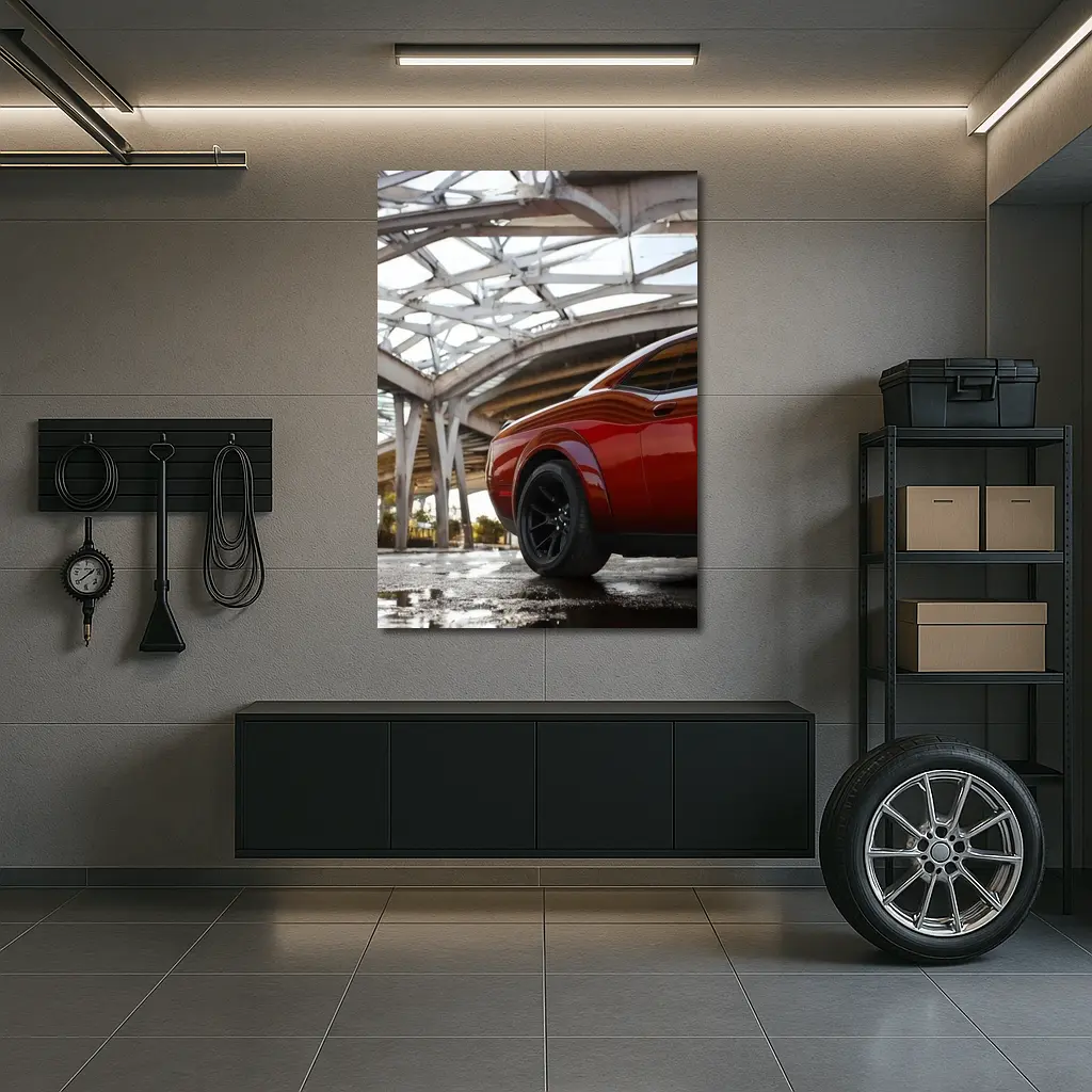 Dodge Challenger SRT Red Under Structural Bridge – Wall Art